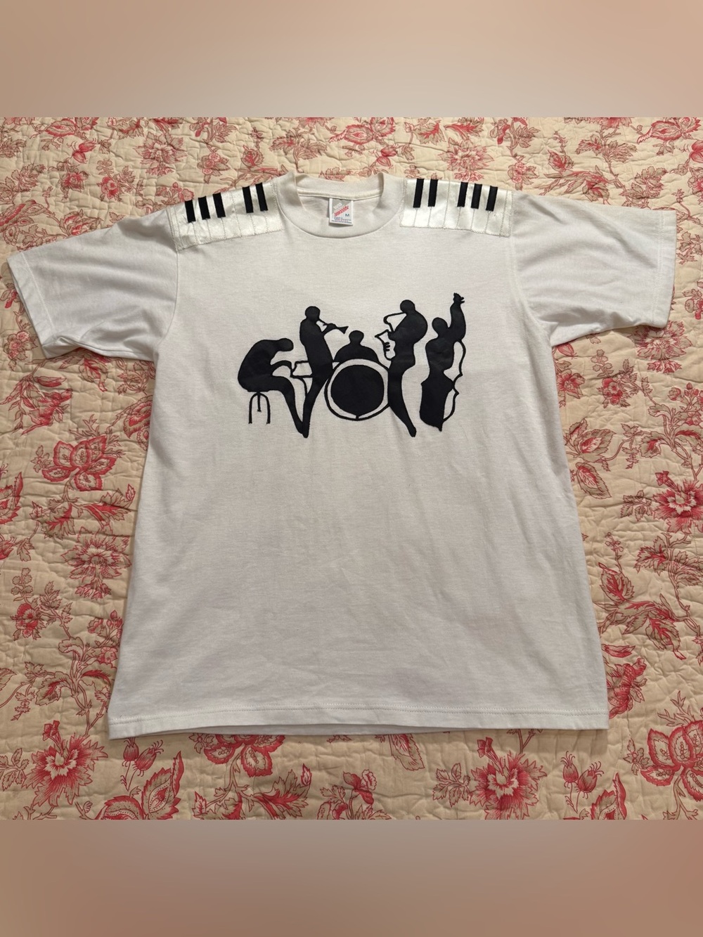 Jerzees White Short Sleeve Tee with Black Musician Silhouette Print
